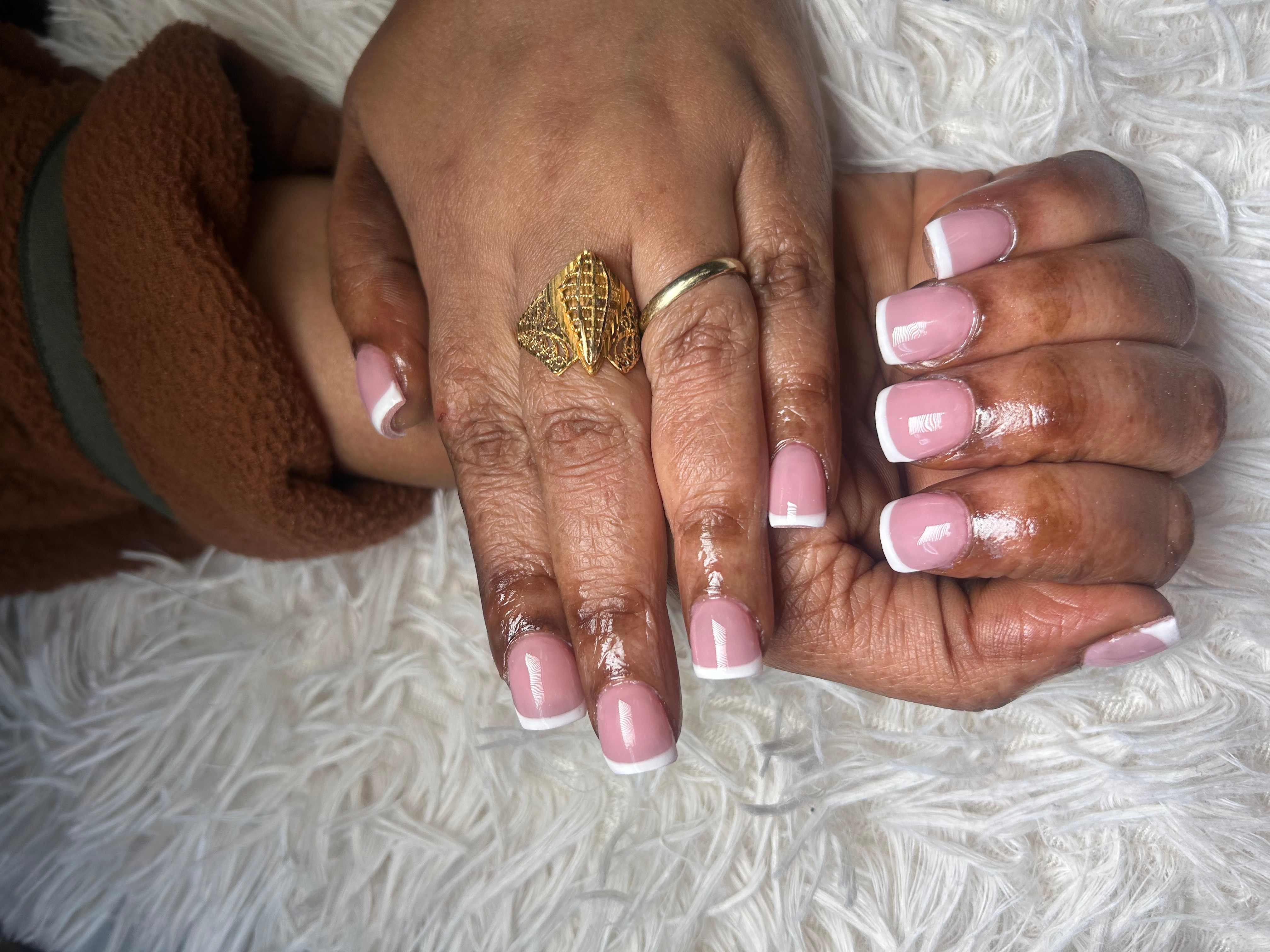 Square acrylic nails with crisp white French tips